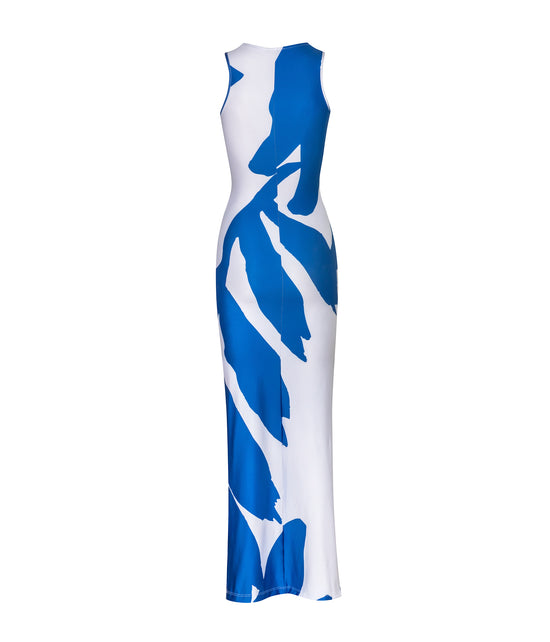 Maxi Skin Dress Blue Palms