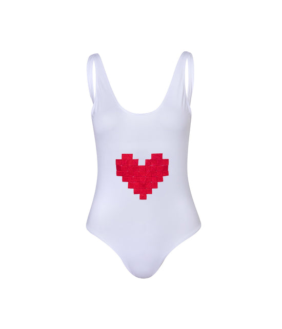 Acacia One Piece Embroidered White Heart