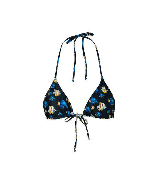 Load image into Gallery viewer, Verdelimon - Bikini Top - Moa - Printed - Dark Blue Fish - Front
