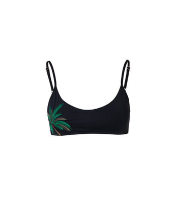 Verdelimon - Bikini Top -  Sol - Printed - Black Palmeras Bordado - Front 
